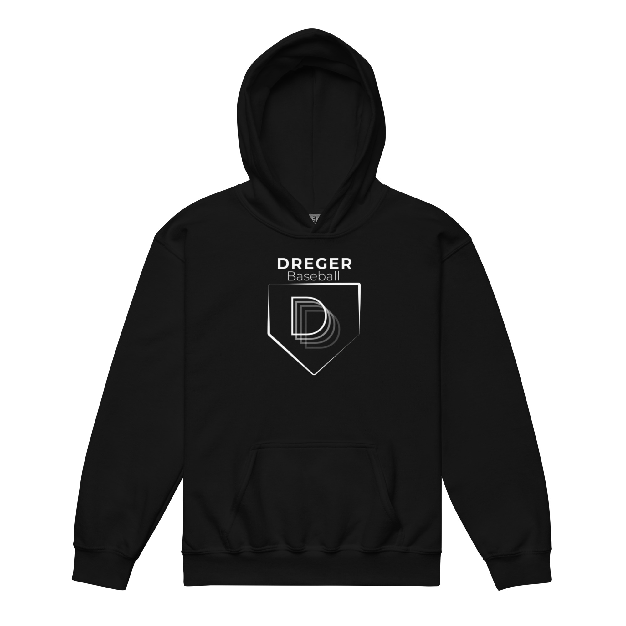 DREGER Baseball Youth Heavy Blend Hoodie Sweatshirt White Logo
